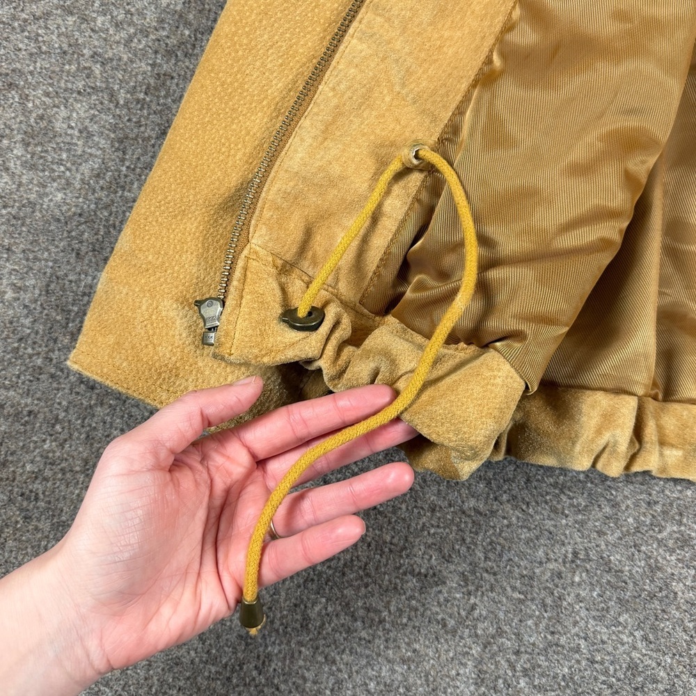 M. Julian Wilsons Tan Suede Leather Bomber Jacket Women’s Medium Hooded Full Zip - Picture 9 of 14